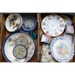 A group of miscellaneous ceramics including St Louis plate clock, Spanish dishes, glassware etc. (