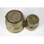 Two antique hub caps; Mowbray Swineshead Builder and Thomas Stell & Sons of Keighley.