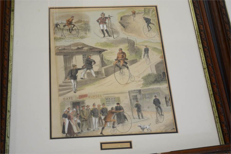 A group of eight bicycle related prints, some comical examples. - Image 2 of 5