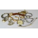 A quantity of watches, and an an Ingersol pocket watch.