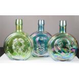 Three Wheaton New Jersey 1970s iridescent moon flasks, First Edition Series commemorating USA