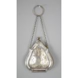 A lady's silver hinged purse with leather interior, foliate engraved, Birmingham 1917, 2toz.