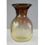 A 1950s Whitefriars aquatic amber crystal hand blown vase with etched design and bubble effect, 20
