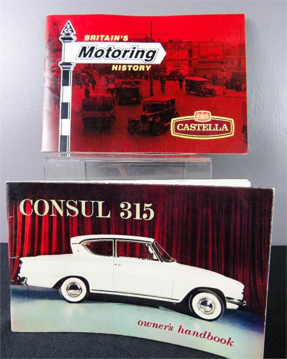 Motorcycle printed ephemera; Consul 315 owners hand book and Motoring; Castella.