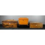 A group of three 19th century boxes, one mahogany work box, a rosewood and a satinwood tea caddy.