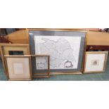 A map print of German Ocean, a John Constable 19th century print, and two frames.