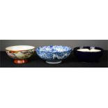 Three Oriental bowls; one Chinese porcelain with figures to the exterior, a Japanese blue and