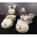 A Foley pink borders teaware, Foley Montrose pattern tea ware 26 pieces, flower bordered teaware.