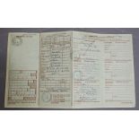 A Brough Superior test certificate and log book for Morris Oxford.