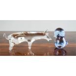 A Liskeard glass pig and a Swedish Konstglas duckling.