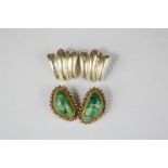 A pair of Mexican silver earrings, and one pair set with malachite.