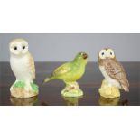 Three Beswick birds, including two owls.