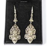 A pair of marcasite and silver (unmarked) drop earrings.