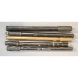 Five vintage bicycle pumps.