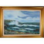 An oil on canvas, seascape, unsigned.