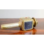 A Victorian brass carriage lamp, no 164, with blue etched glass plate.