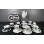 A Foley China decorated black and silver rim, Foley coffee pot, 7 Adderley coffee cups.