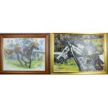 A pair of original oil on canvas, Lester Piggott.