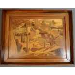 A marquetry inlaid wooden picture, specimen woods.