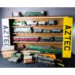 Railway model carriages and locomotives, together with stand.