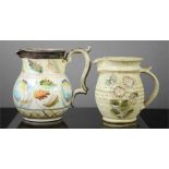 A Vintage 1940s studio jug with hand painted leaf design, along with a singed vintage Wiliam