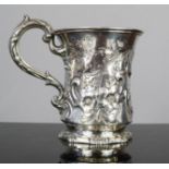 A Victorian silver hallmarked cup with embossed decoration, London 1854, engraved to Mary Ellison,