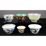 Six Chinese tea bowls, some 19th century, of differing style and form.