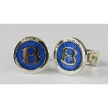 A pair of Bentley cufflinks in blue enamel, together with the original box.