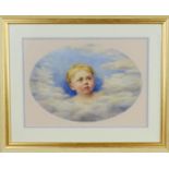 Austin Carter (1880-1911): watercolour depicting cherub face surrounded by clouds, monogrammed circa