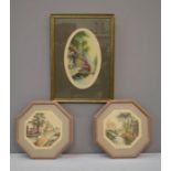 Chaliday (20th century French): three coloured etchings; pair in octagonal frames.