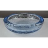 A 1960s Whitefriars aqua blue glass bowl with bubble design for Goodyears Tyres.