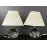 A pair of Laura Ashley crystal table lamps with cream silk shades, 31cm high.