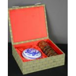 A Chinese stone carved seal with blue and white seal paste box, in presentation box.