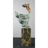 A bronze sculpture of a lady raised on a marble plinth, after Milo, signed, 33cm high.