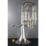 A Boosey & Hawkes Baritone horn with additional mouthpiece, in canvas case.