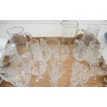 A quantity of glassware, Victorian and onwards, including jugs, champagne glasses, and other items.