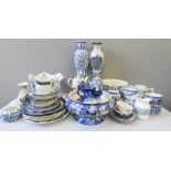 A large quantity of blue and white ceramics.