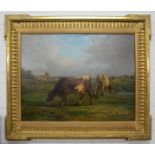 J Cortes (19th century): cattle in landscape, oil on canvas, signed, 58 by 76cm.