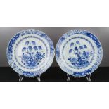 A pair of 19th century blue and white plates depicting willow trees, 22cm diameter.