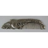 A Chinese Tibetan Miao silver comb, pheonix design.