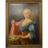 Cesana (18th century): portrait of an Italian noble woman, dressed in blue silk, wearing intaglio