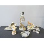 A group of silver plate, and a set of four Alfretto model animals to include fox group.