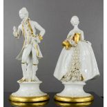 A pair of Capo di Monte figures, Royal Worcester figure of a lady and Crown Staffordshire lady. (4)