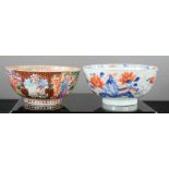 Two 18th century Chinese bowls, one enamelled with figural scenes, the other depicting flowers in