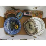WITHDRAWN - A Botanic Garden ceramic clock, a tin money box, wade figures, Spode bowl etc.