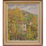 CH Bagnoli (20th century Italian): Tuscan farmhouse, oil on canvas.