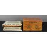 A brass inlaid box, together with micro-mosaic mother of pearl inlaid box 6 by 17 by 12cm.