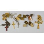 A group of pendant crucifixes; one 9ct gold, together with a pendant necklace and cufflinks.