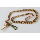 A 9ct rose gold watch chain with graduated links, 12 ins long. 40.4g.