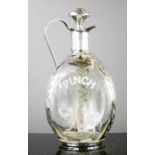 A Pinch decanter with silver mounts and cork top, pierced and engraved with decoration, 24cm high.